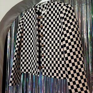NWT Mango Black and White Checkered Cropped Blazer Jacket
